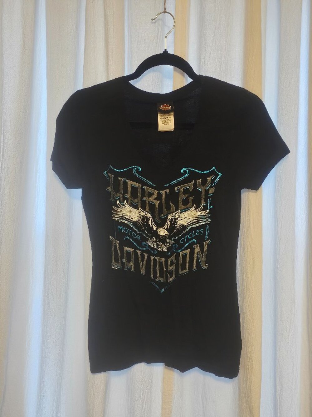 Harley Davidson Women’s S Black Eagle Graphic V Neck Tee Savannah GA 2017